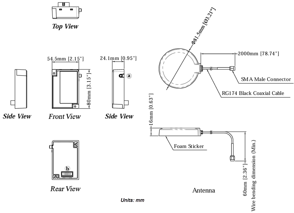 Mechanical Drawing - Weintek M02 Wi-Fi® Module